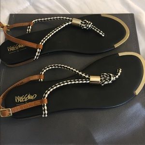 Mossimo Black, White, Tan, & Gold braided sandals